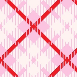 Pink red and cream diagonal lovecore cross check with weave texture Medium scale