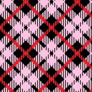 Pink red and black diagonal lovecore cross check with weave texture Small scale