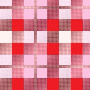 Red pink and cream lovecore classic plaid with weave texture Large scale