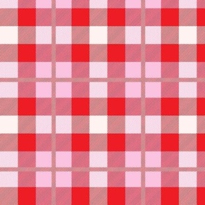 Red pink and cream lovecore classic plaid with weave texture Medium scale