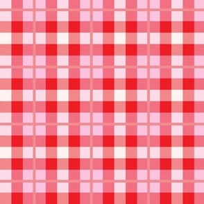 Red pink and cream lovecore classic plaid with weave texture Small scale