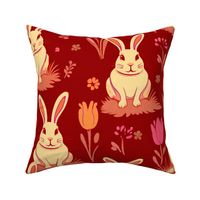 Easter Bunny Meadow  - Cream + Orange +Pink + Red  ( Large )