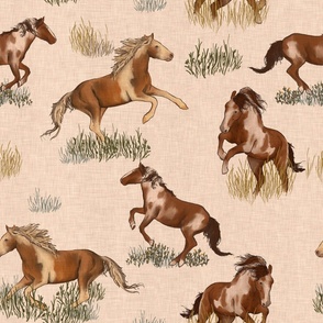 Prairie Dream: Hand-Painted Galloping Horses - Earth Tones