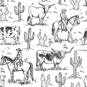 Cowboy Toile, Western Toile, Vintage Toile, Cowboy Fabric WB24 large scale black