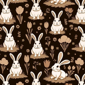 Easter Bunny Meadow In A Cream And Brown Tone  ( Medium )