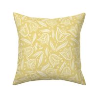 LG Botanical hand drawn texture block print style tulip flowers dots leaves ivory white on vanilla yellow linen
