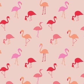 Multi color flamingo friends - summer tropical island beach and birds theme lilac red orange pink on tan beige 