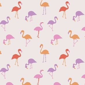 Multi color flamingo friends - summer tropical island beach and birds theme lilac red orange pink on ivory 