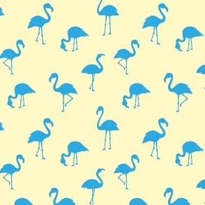 Duotone color flamingo friends - summer tropical island beach and birds theme blue on yellow 