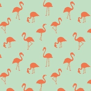Duotone color flamingo friends - summer tropical island beach and birds theme orange on mint green 