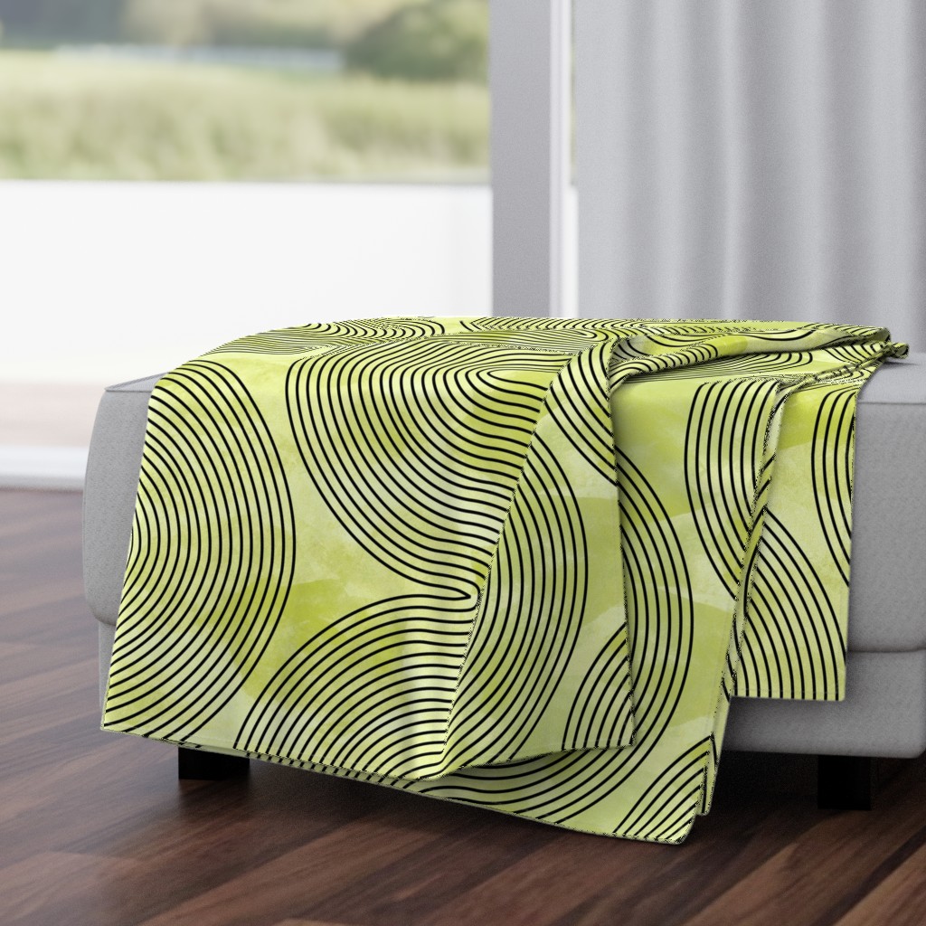 black vertical waves on yellow-green - extra large scale