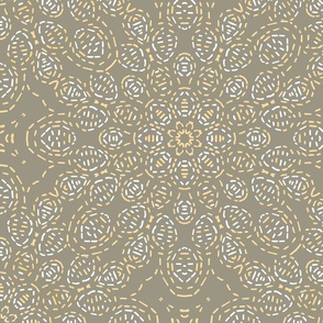 Kaleidoscope Cascade in Pale Peach and White on Green Gray