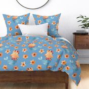  Jumbo, Bright Floral Undersea Purrmaid Cats - Carolina Blue, Orange