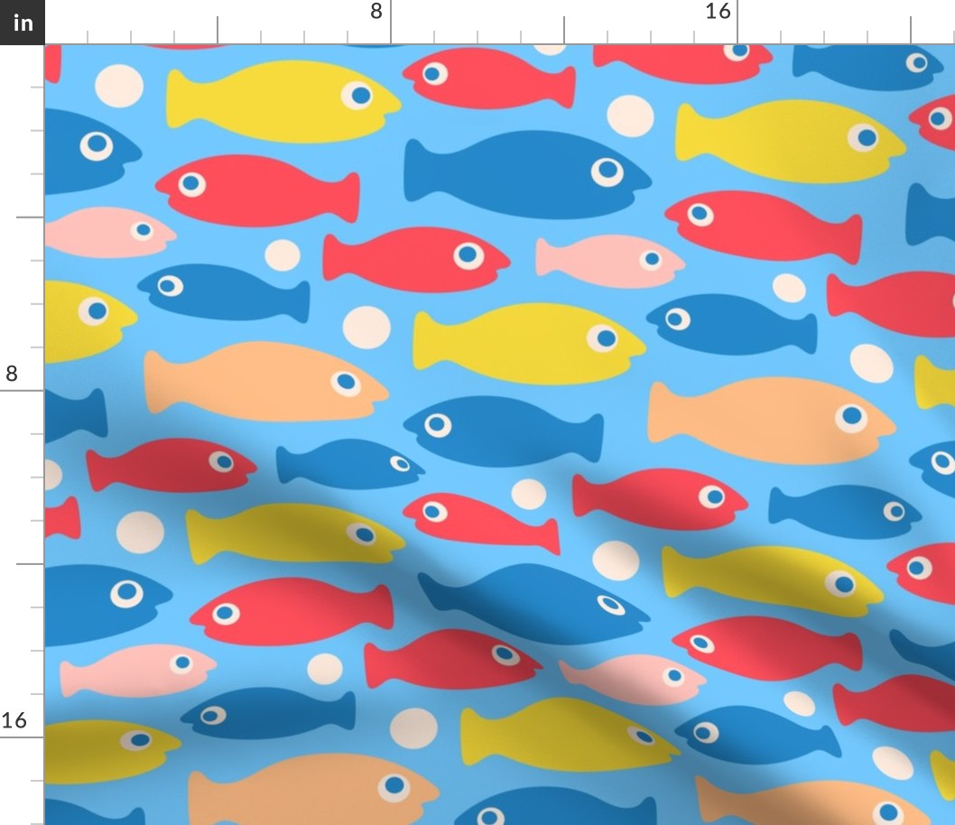SCHOOL-O-FISH Cute Swimming Ocean Sea Fish in Seaside Blue Red Yellow Pink Blush - MEDIUM Scale - UnBlink Studio by Jackie Tahara