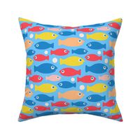 SCHOOL-O-FISH Cute Swimming Ocean Sea Fish in Seaside Blue Red Yellow Pink Blush - SMALL Scale - UnBlink Studio by Jackie Tahara