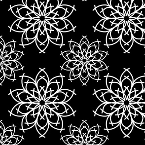 Black White Floral Mandala Star Flower 