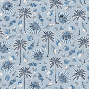 (M) Seashells and palmtrees light blue