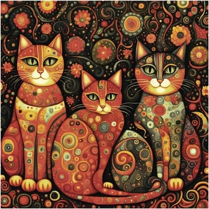 18x18 Crazy Cat Panel Earthy Tones Klimt Style for Cut and Sew Panel Projects Pillows Cushions