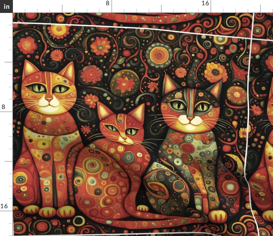 18x18 Crazy Cat Panel Earthy Tones Klimt Style for Cut and Sew Panel Projects Pillows Cushions