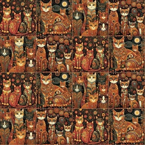 Bigger Crazy Cat Patchwork Earthy Tones Klimt Style