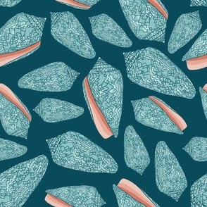 Textile Sea Shells in blue orange peach - medium