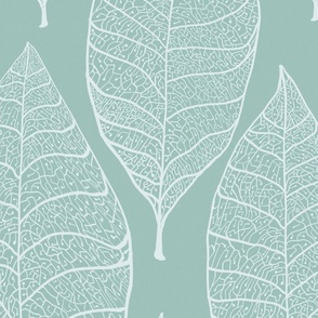 Leaf Vein Skeletons- Warm Minimalism Cream on Sage. Large Scale 