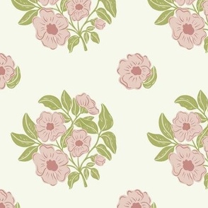 Wild Roses - Muted Pink and Green