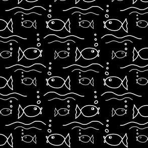 Fish Line Drawing Fabric, Wallpaper and Home Decor