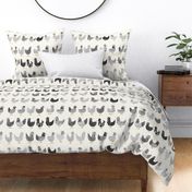 cute whimsical chicken, shades of a happy grey and black on light stripes - medium scale