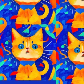 Blue background with funny yellow gold cats L