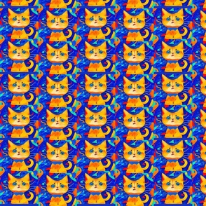 blue background with funny yellow gold cats SM