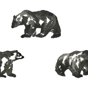 large - Wild bears walking in rows - minimalist hand drawing - dark brown watercolor on white