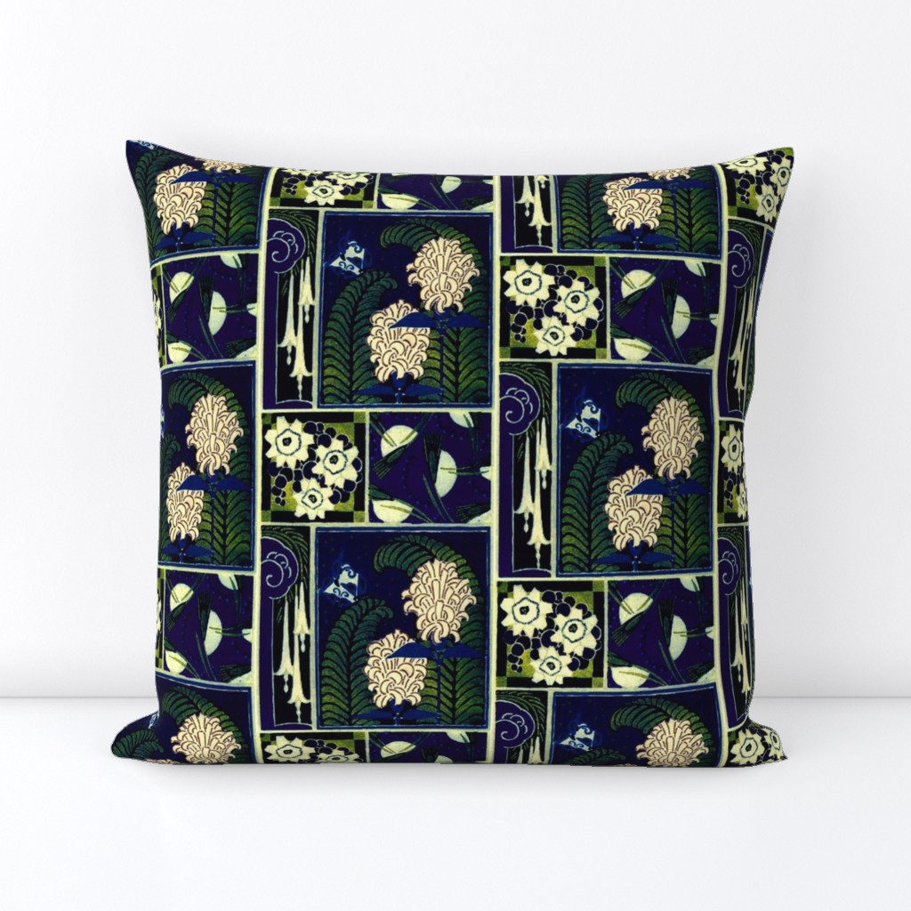 art deco flowers blue