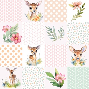 Baby Deer Cheater Quilt 6" squares - 3384 // soft pastels