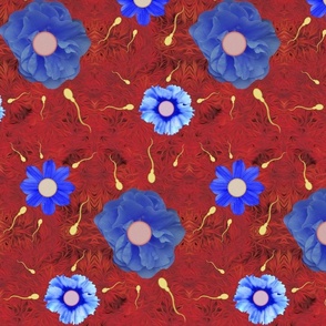 Fertilized florals in red and blue