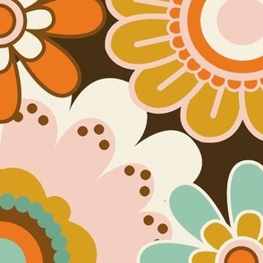 70´s Vintage Colourful Retro Tile Pattern - Orange, Mint, Soft Pink and White - Large Size