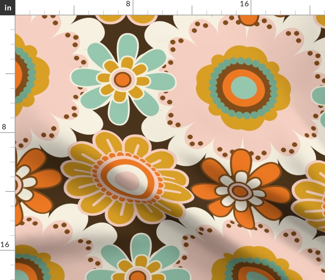 70´s Vintage Colourful Retro Tile Pattern - Orange, Mint, Soft Pink and White - Large Size