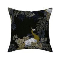 Peacock Garden - Black & Olive Green, Large Scale