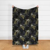 Peacock Garden - Black & Olive Green, Large Scale