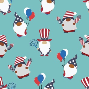 large red white & blue gnomes / teal blue