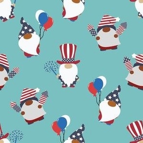 small red white & blue gnomes / teal blue