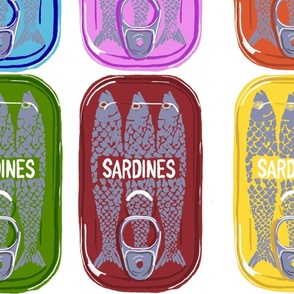 Fun Colourful Sardine Cans on a white background