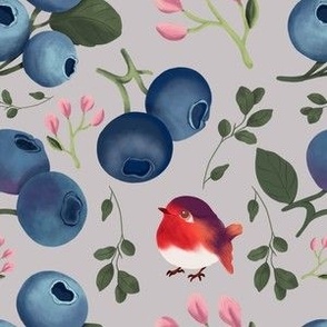 Whimsical Blueberry and Red Robin Woods 