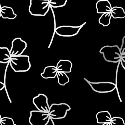 Black White Floral Flowers Line Drawing Art 