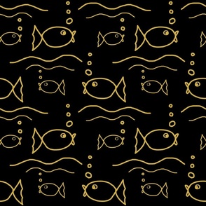 Gold Fish Line Drawing Minimalist 