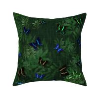 Dark Maximalist Interior Decor, Dark Rich Botanical Bird Garden, Exotic Woodland Sapphire Blue Creatures, Magical Nature Print, Enchanted Emerald Green Forest, Fairy Tale Blue Butterfly Woodland, Elegant Peacock Bird Summer Paradise, LARGE SCALE