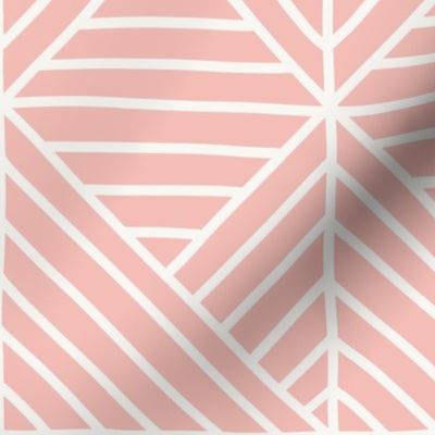 Hand Drawn Geometric Lines - White lines On Light Pink - 24x24 - Jumbo Scale