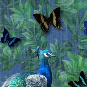Moody Lush Peacock Forest, Painterly Art Wall Mural, Exotic Male Peacock Tail Feathers, Woodland Forest Creatures, Painted Butterfly Wall Art, Victorian Maximalist Peacock Garden, Painterly Style Ornamental Birds, Antiqued Bird Pattern Art, LARGE SCALE