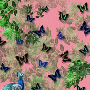 Bubble Gum Pink Emerald Green Illustrated Birds, Wild Birds Enchanted Butterfly, Luxe Butterfly Country Garden, Decadent Vintage Butterfly Wallpaper, Whimsical Woodland Forest Green Toile, Original Painterly Art Floral, Elegant Peacock Woodland Animals