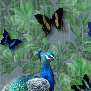 Green Blue Peacock Nouveau, Elegant Colorful Flying Insects, Peacock Bird Tail Feathers, Dark Cottagecore, English Country Garden House, Victorian Maximalist Whimsical Bird Pattern, Victorian Goth Peacock Wallpaper, Luxe Magical Peacock Bird Garden Forest